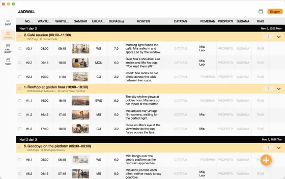 Jadwal · Previs Shot